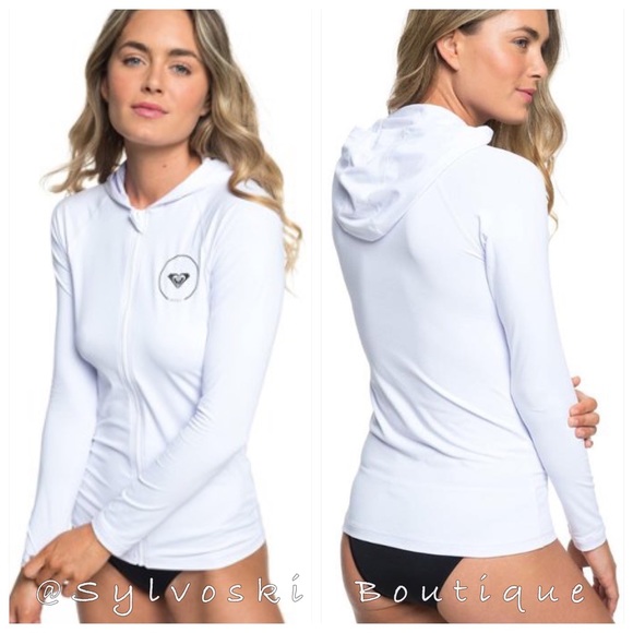 🔥 Roxy Essentials Lycra Hoodie Rashguard - Womens NWT - Picture 2 of 9
